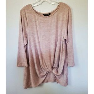 Sharagano Soft Twist Hem Knit Top Tee Women's Large Oatmeal Beige